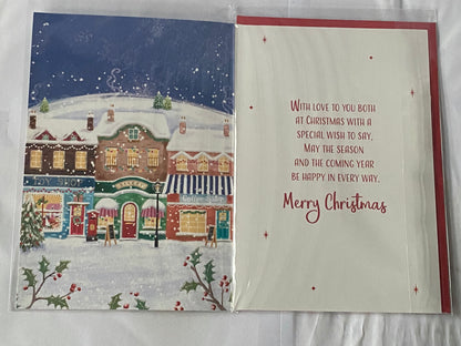 To A Wonderful Sister & And Brother-In-Law Christmas Card Snowy Shopping Street Foil Detail(PH50225A)