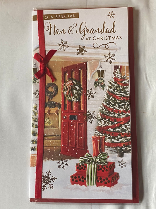 To A Special Nan & Grandad At Christmas Card Red Door/Wreath/Christmas Tree(PRELUDE46871)