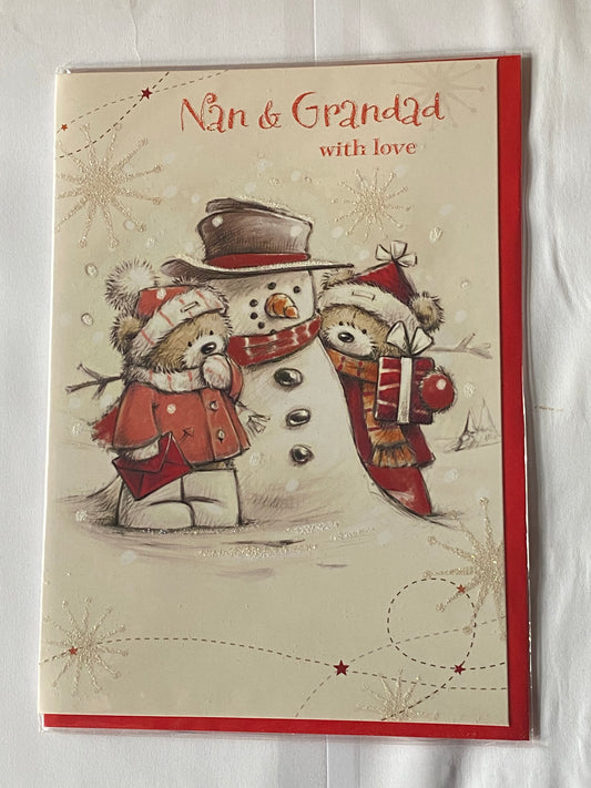 Nan & Grandad With Love Christmas Card Teddies/Snowman(HSX2162A)