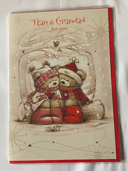 Nan & Grandad For You Christmas Card Teddies/Log(HSX2162B)