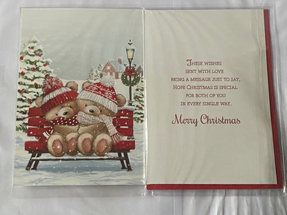 To A Special Sister & And Partner With Christmas Wishes Christmas Card Teddies/Bench Foil Detail(NC-VX140A)