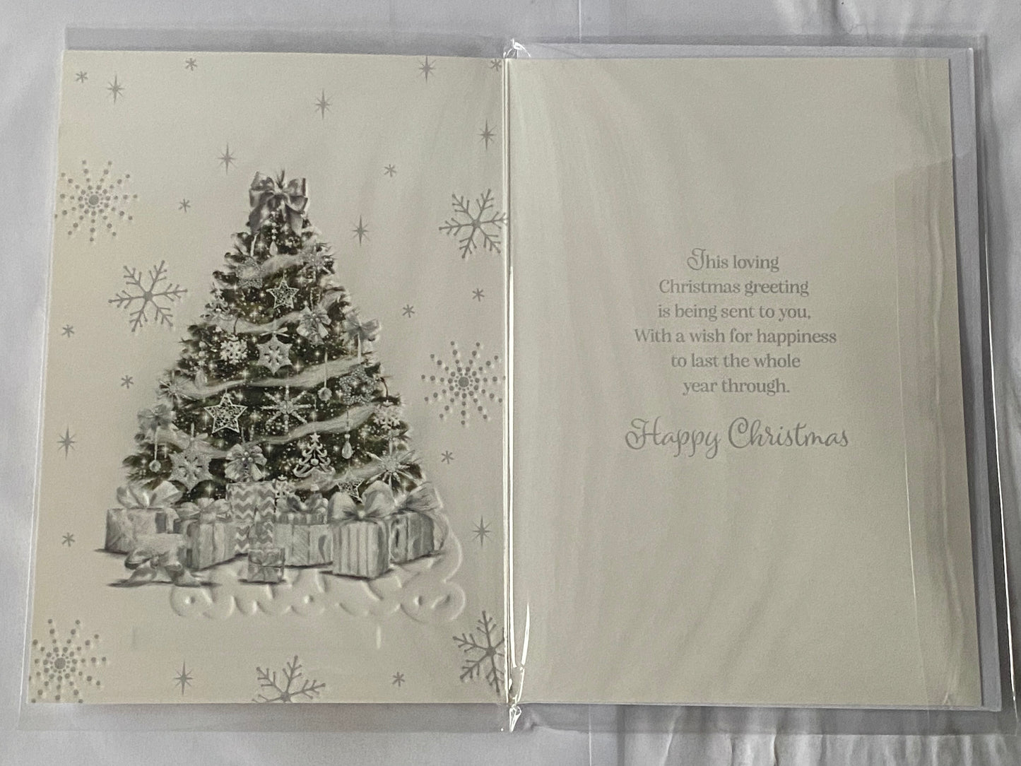 To A Very Special Sister & And Your Partner Season's Greetings Christmas Card Green/Silver Christmas Tree/Silver Words(PH48337A)