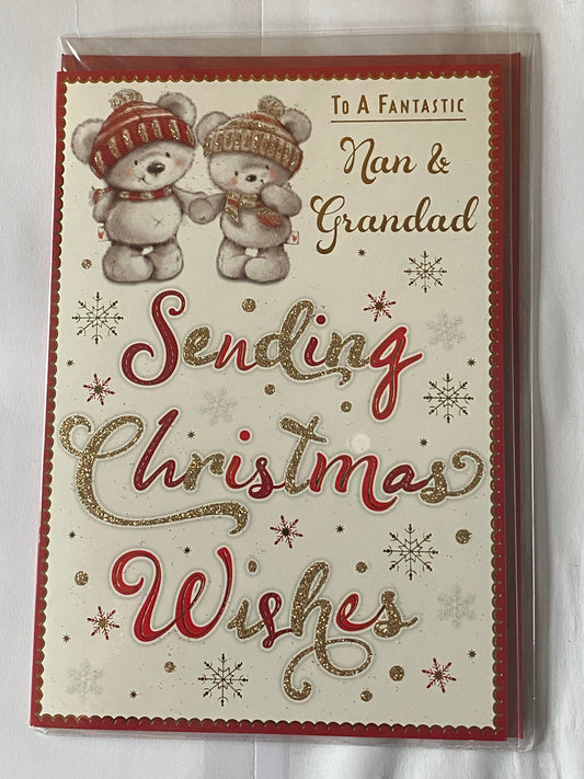 To A Fantastic Nan & Grandad Sending Christmas Wishes Christmas Card Teddies/Words(PH46353B)