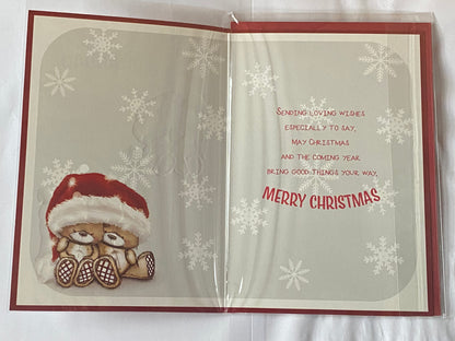 Happy Christmas Nan & Grandad Christmas Card Teddies/Santa Hat/Scarfe(PH46996B)