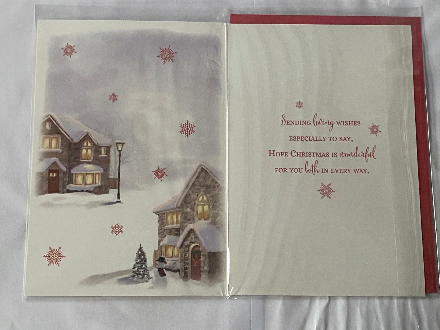 To A Wonderful Grandson & And Your Wife Christmas Card Winter Scene/Houses/Red Words Foil Detail(PH50212A)