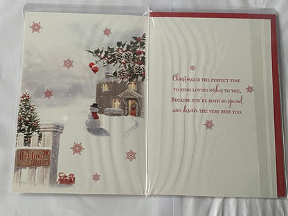 To A Special Grandson & And Your Wife Christmas Card Winter Scene/House/Red Words Foil Detail(PH50212B)