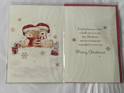 To A Fantastic Grandson & And Your Wife Christmas Card Sitting Teddies/Gold Words(PH48363A)