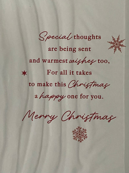 Christmas Wishes From Our House To Yours Christmas Card Our House To Your House Stockings/Window/Tree/Red Words(PH50214B)