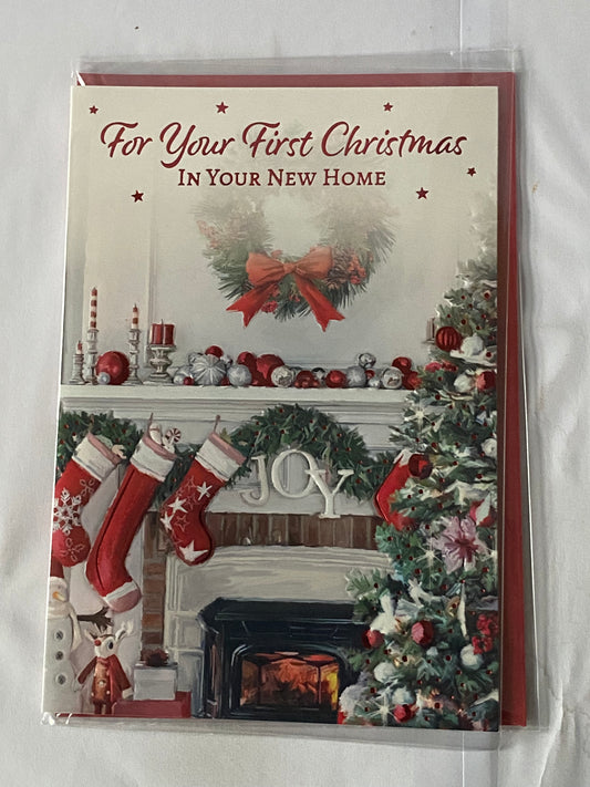 For Your First Christmas In Your New Home Christmas Card 1st Christmas In Your New House Fireplace/Red Stockings/Tree(PH48340A)