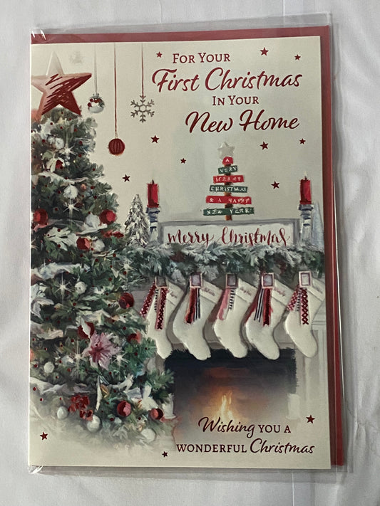 For Your First Christmas In Your New Home Christmas Card 1st Christmas In Your New House Fireplace/White Stockings/Tree(PH48340B)