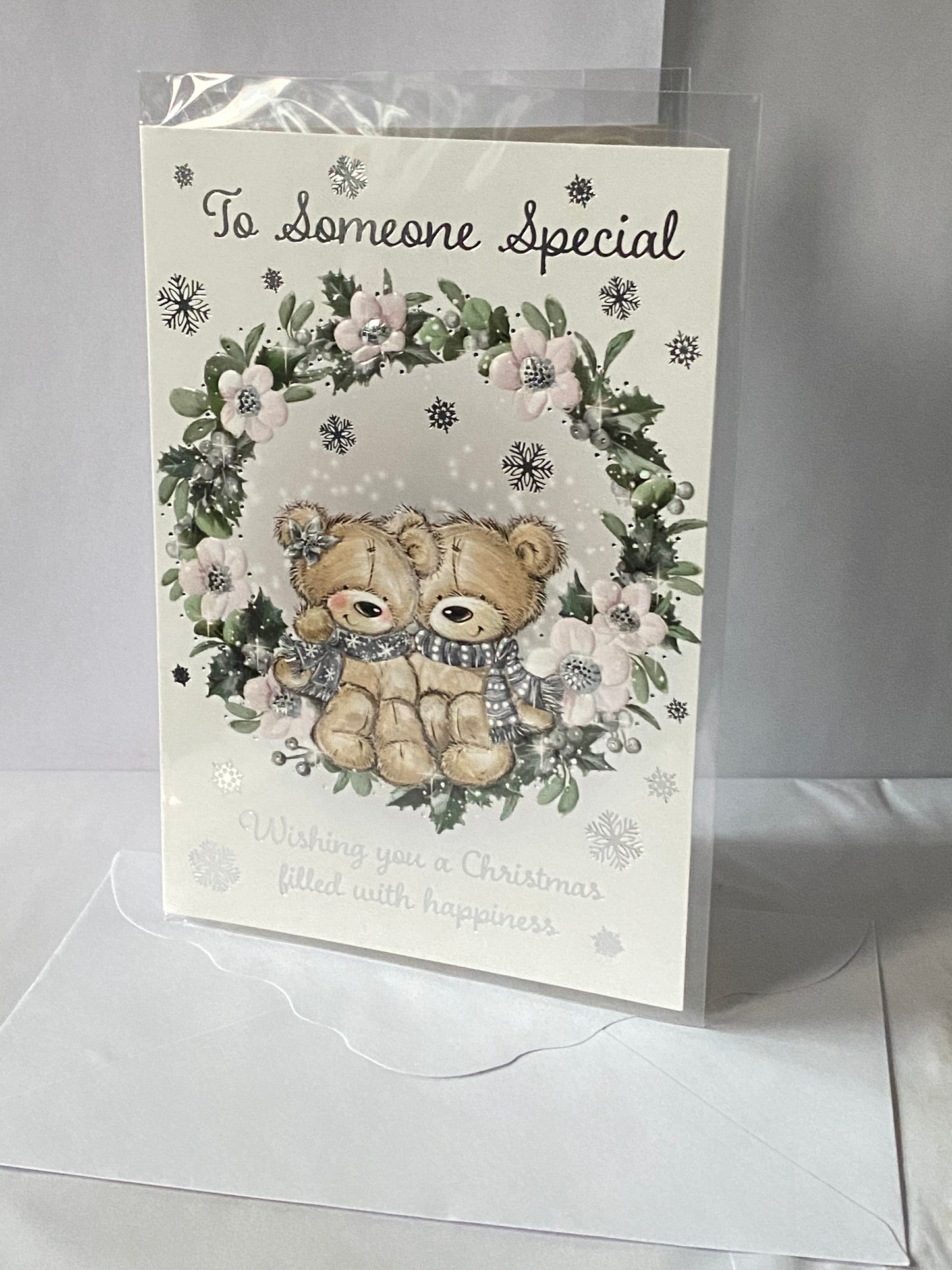 To Someone Special Christmas Card Sitting Teddies/Wreath/Silver Words(PH50234A)