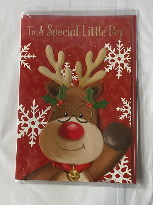 To A Special Little Boy Christmas Card Red-Cute Rudolph Foil Detail(PH50244A)