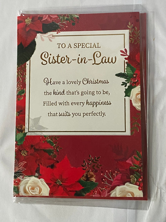 To A Special Sister-In-Law Christmas Card Red-Flowers/Gold Words/Square(PH50228B)