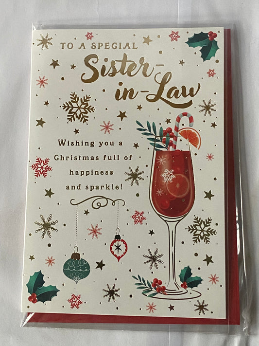 To A Special Sister-In-Law Christmas Card Red Cocktail/Gold Words(PH50230B)