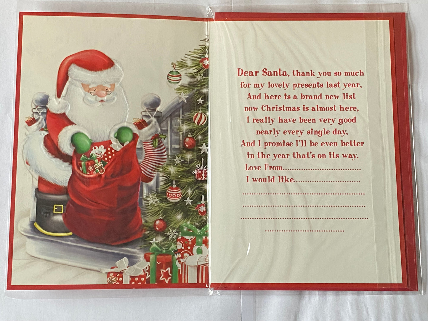 A Special Letter To Santa Christmas Wishes Christmas Card Cute Santa/Red Sack/Staircase(PH45229A)