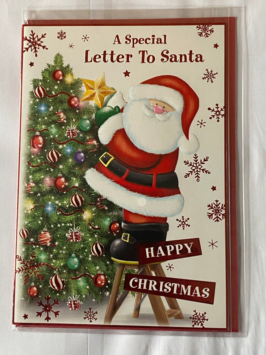 A Special Letter To Santa Happy Christmas Card Cute Santa/Star/Ladders(PH45229B)