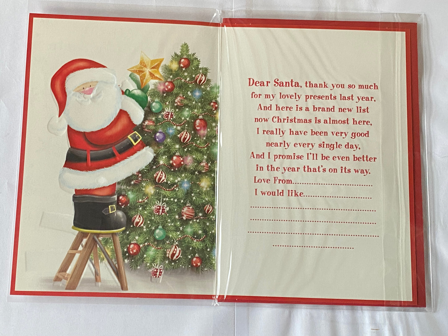 A Special Letter To Santa Happy Christmas Card Cute Santa/Star/Ladders(PH45229B)