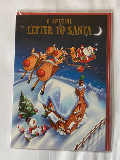 A Special Letter To Santa Christmas Card Santa/Sleigh/4 Reindeer/Rooftop(NC-VX034A)