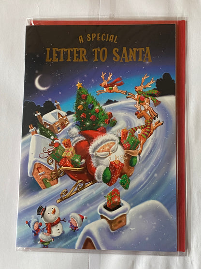 A Special Letter To Santa Christmas Card Santa/Sleigh/3 Reindeer/Rooftops(NC-VX034B)