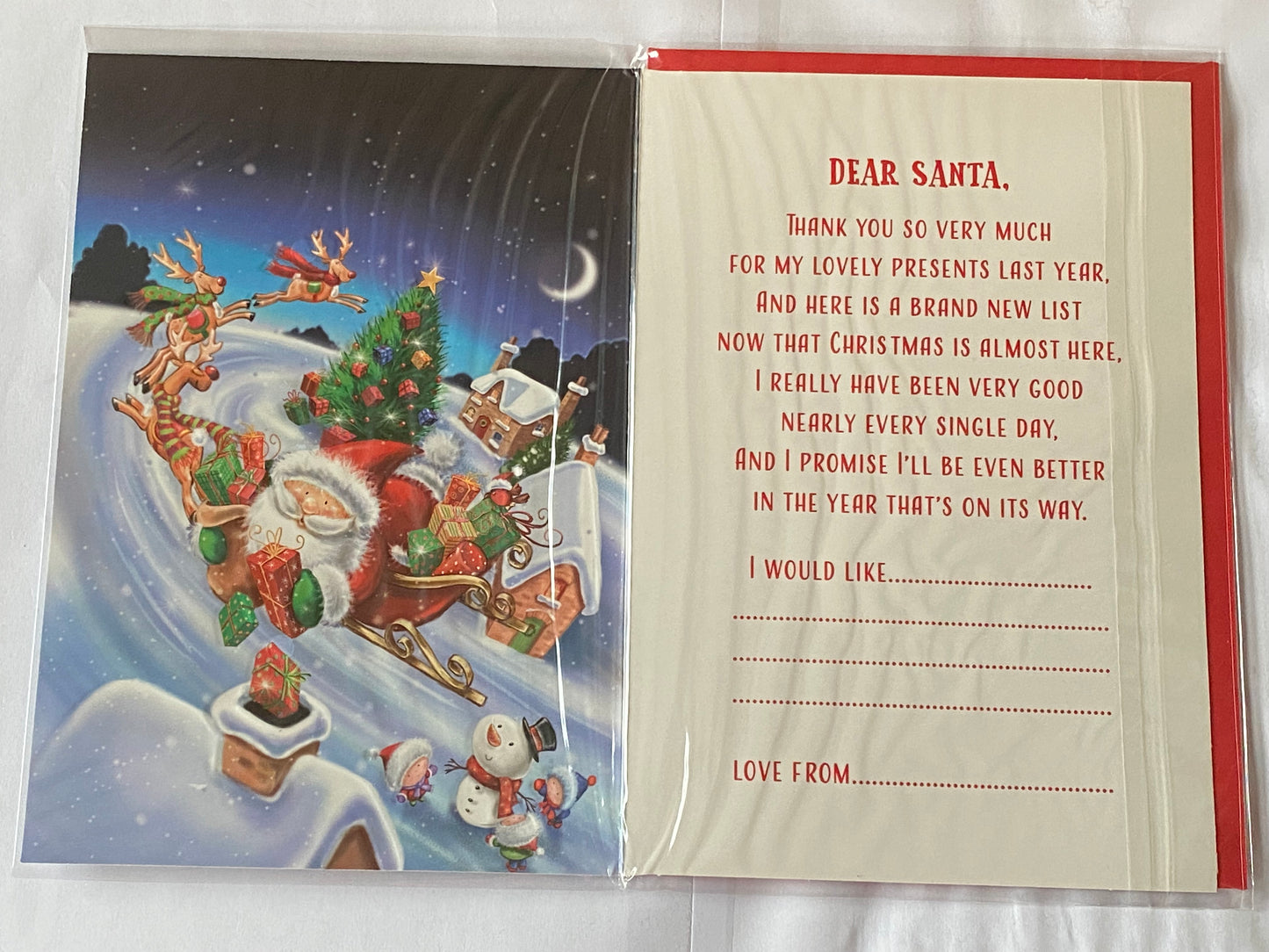 A Special Letter To Santa Christmas Card Santa/Sleigh/3 Reindeer/Rooftops(NC-VX034B)