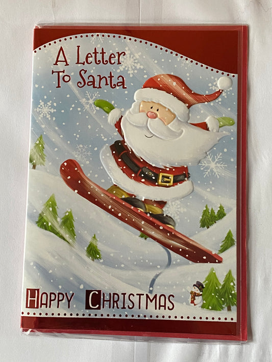 A Letter To Santa Happy Christmas Card Cute Santa Snowboarding(PH42855A)