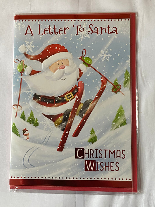 A Letter To Santa Christmas Wishes Christmas Card Cute Santa Skiing(PH42855B)