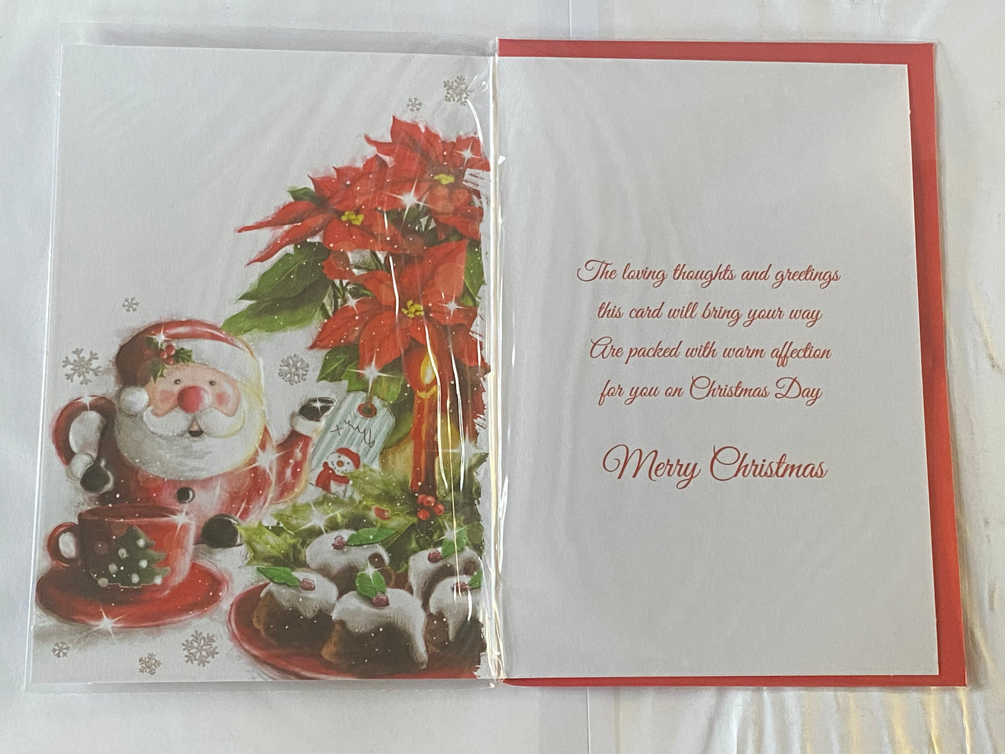 Christmas Wishes Sister & Partner Christmas Card Red Flowers/Santa Teapot(SXC50-1015A)