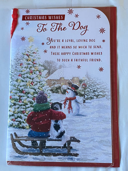 Christmas Wishes To The Dog Christmas Card Winter Scene/Snowman/Red Words(PRELUDE46900)