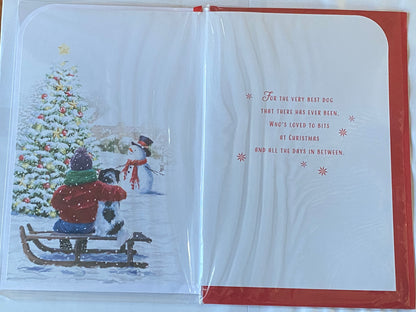 Christmas Wishes To The Dog Christmas Card Winter Scene/Snowman/Red Words(PRELUDE46900)