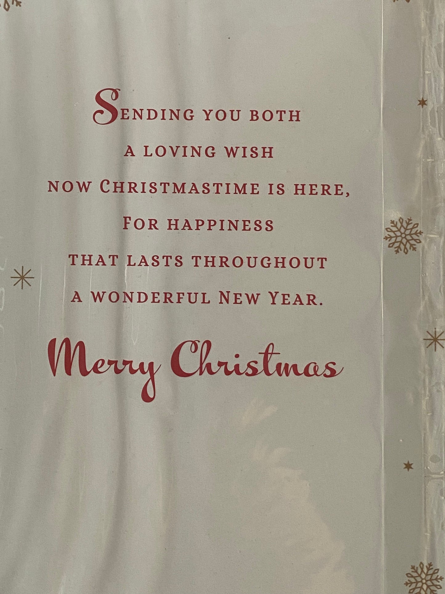 To A Special Sister & Partner Merry Christmas Card Couple On Bridge/Gold Snowflakes Glitter/Foil Detail(PH45210B)