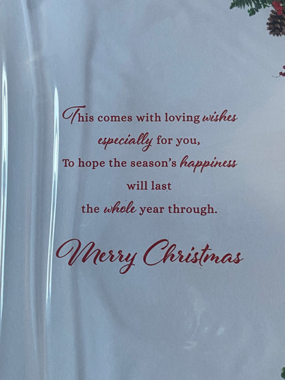 To A Wonderful Brother & Your Partner At Christmas Card Green/Gold Christmas Tree/Presents/Words(PRELUDE46858)