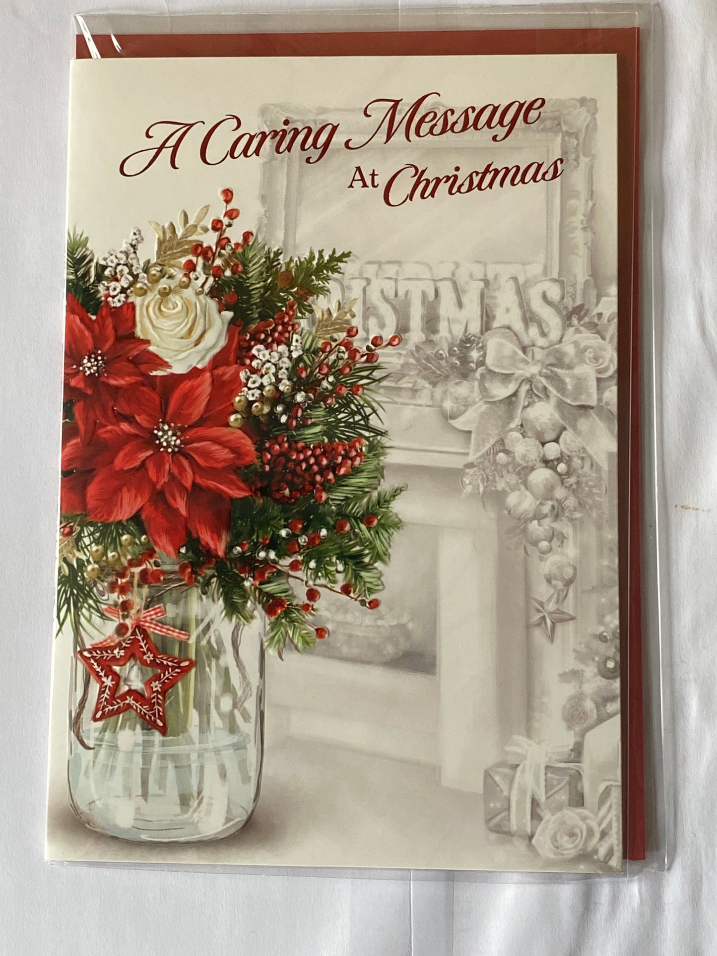 A Caring Message At Christmas Card Flowers/Glass Jar/Red Star(PH46349B)