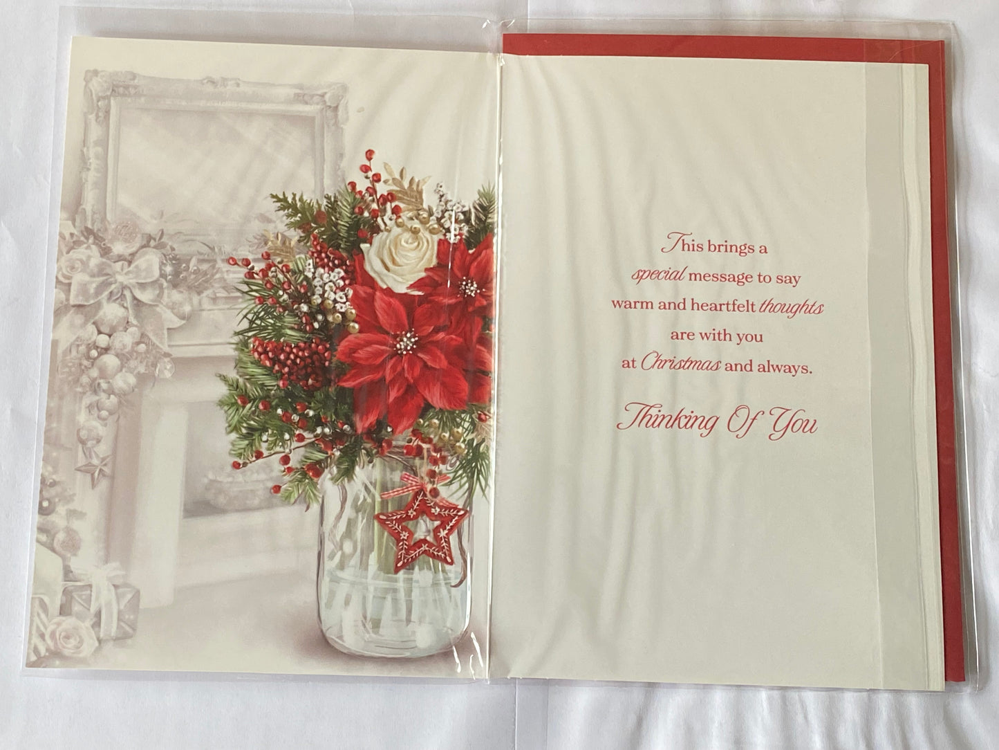 A Caring Message At Christmas Card Flowers/Glass Jar/Red Star(PH46349B)