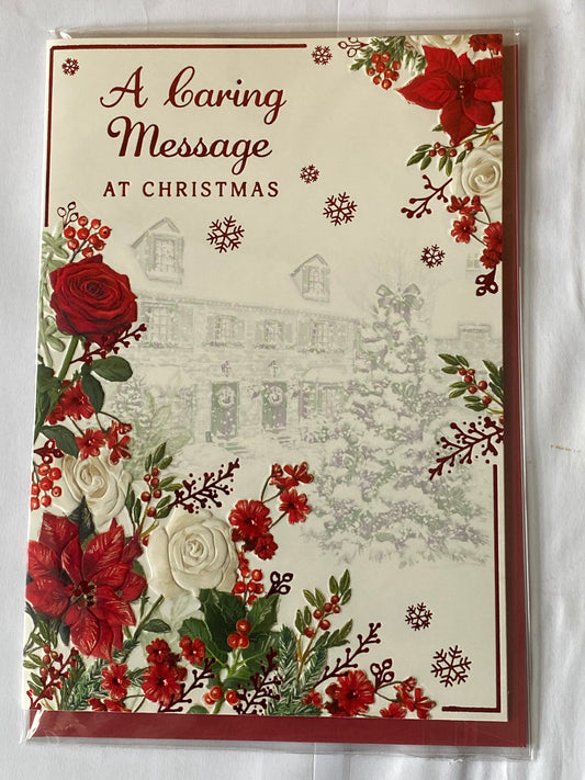 A Caring Message At Christmas Card Grey Houses/Red Flowers(NC-VX056B)