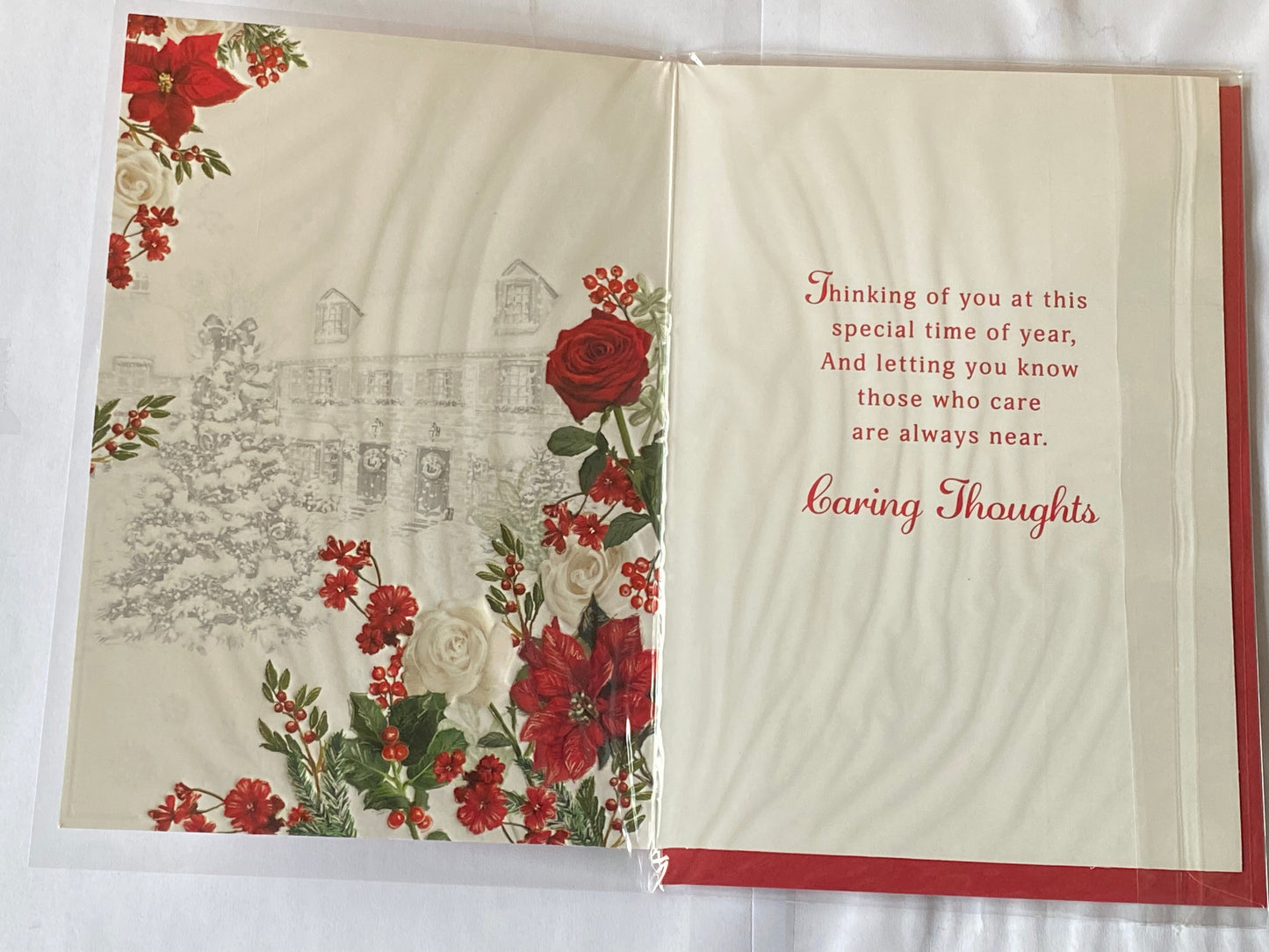 A Caring Message At Christmas Card Grey Houses/Red Flowers(NC-VX056B)