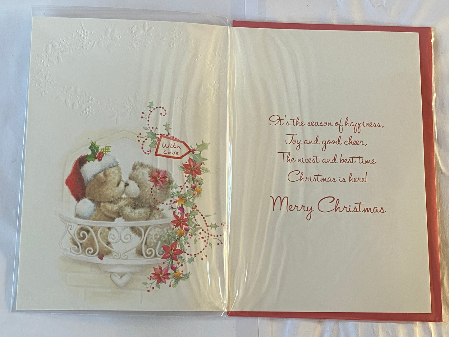 Happy Christmas Brother & Partner Christmas Card Cream-Teddies/Balcony(SXC50-1262A)