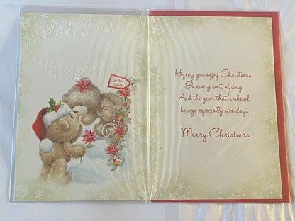 Happy Christmas Brother & Partner Christmas Card Cream-Teddies/Steps(SXC50-1262B)