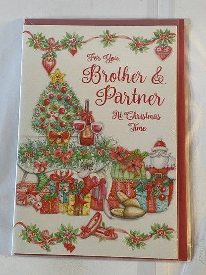 For You Brother & Partner At Christmas Time Christmas Card Tree/Red Wine/Presents(SXC50-1421A)