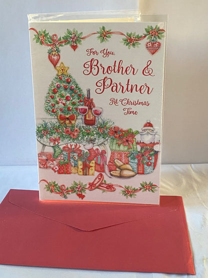 For You Brother & Partner At Christmas Time Christmas Card Tree/Red Wine/Presents(SXC50-1421A)