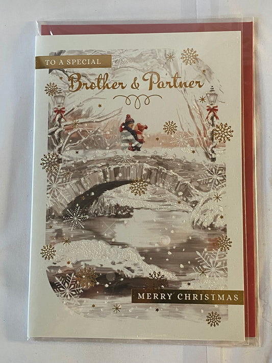 To A Special Brother & Partner Merry Christmas Card Couple On Bridge(PH45210B)