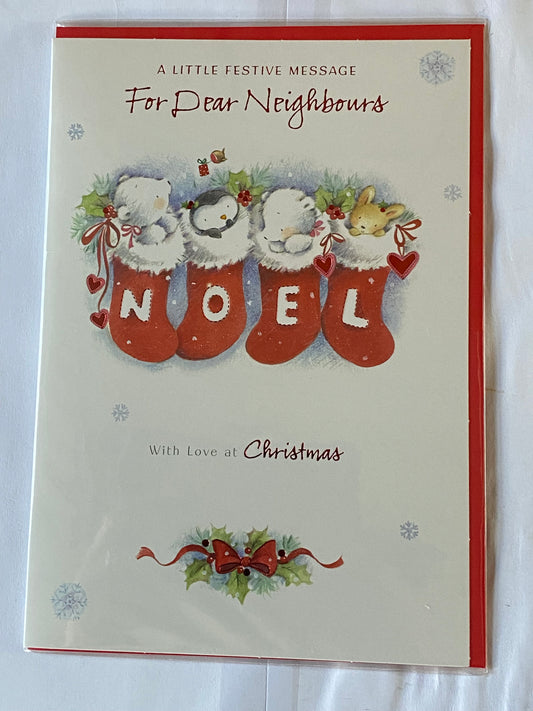 A Little Festive Message For Dear Neighbours Christmas Card Noel Stockings(HSX2518A)