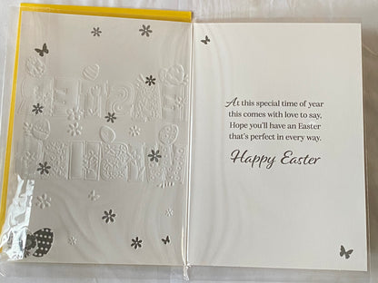 To Very Special Grandchildren Sending Easter Wishes Easter Card Yellow-Blue/Green/Yellow/Orange Words/Easter Eggs Foil Detail (PH49855E)