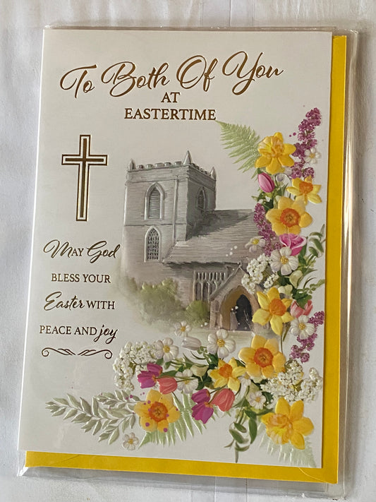 To Both Of You At Eastertime Easter Card Church/Spring Flowers Foil Detail (PH49857E)