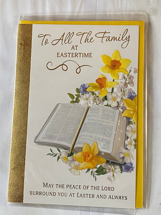 To All The Family At Eastertime Easter Card Open Book/Spring Flowers Foil Detail(PH49858E)