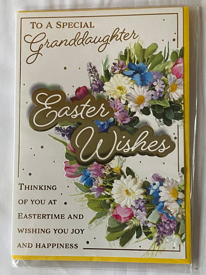 To A Special Granddaughter Easter Wishes Easter Card Easter Wreath/Gold Words Foil Detail(PH49854E)