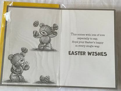 To A Special Granddaughter Happy Easter Have An Egg-cellent Time! Easter Card Teddies/Multi Words/Multi Easter Eggs Foil Detail (PH49853E)