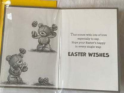 To A Very Special Grandson Happy Easter Have A2 Egg-cellent Time! Easter Card Teddies/Multi Words/Multi Easter Eggs Foil Detail (PH49853E)