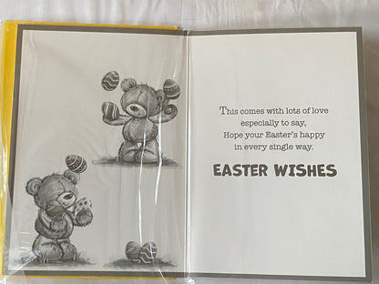 To A Special Great-Grandson Happy Easter Have An Egg-cellent Time! Easter Card Teddies/Multi Words/Multi Easter Eggs Foil Detail (PH49853E)