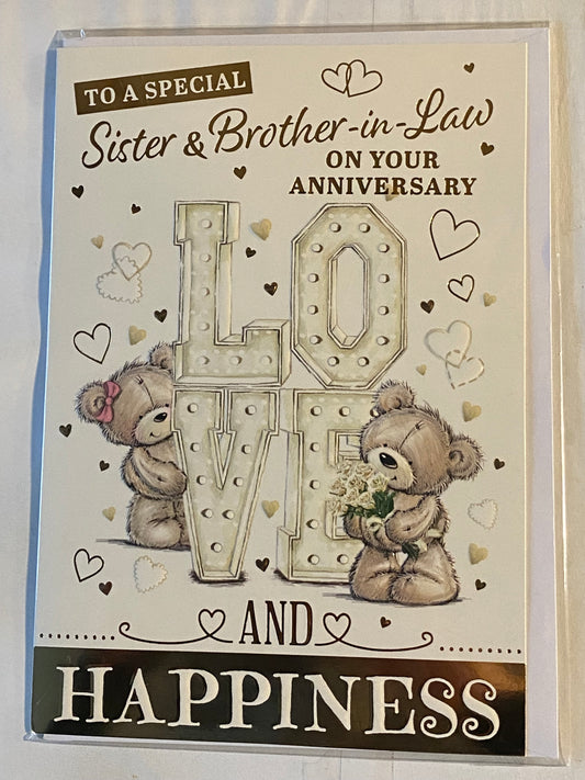 To A Special Sister & Brother-In-Law On Your Anniversary Love And Happiness Wedding Anniversary Card Teddies/Gold Words Foil Detail(PH49595E)