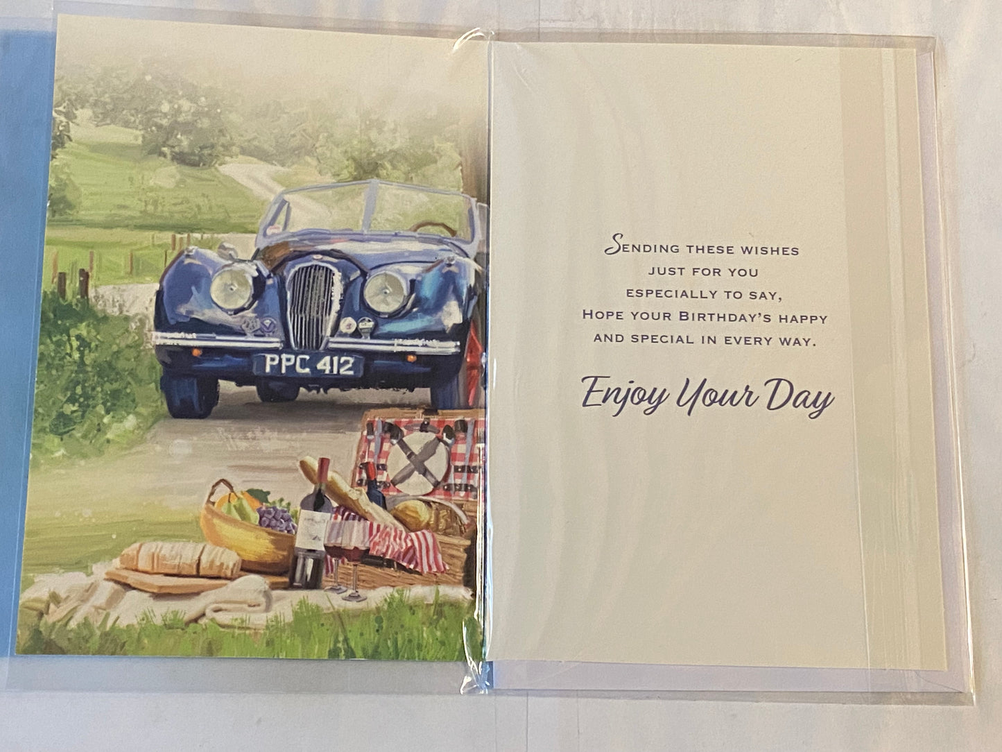 Mens Male Age 65 65th Sixty-Five Sixty-Fifth On Your 65th Birthday Card Blue Car/Countryside/Picnic Foil Detail(NC-VA235E)